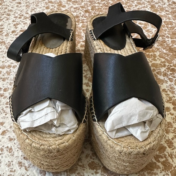 OSCS Black Espadrille Platform Ankle Strap Sandals - Picture 4 of 8